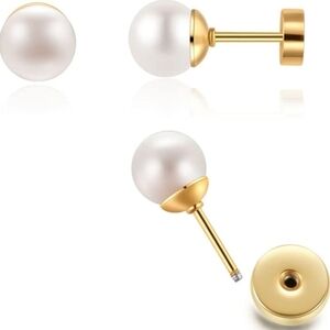 8mm Screw Back Pearl Earrings